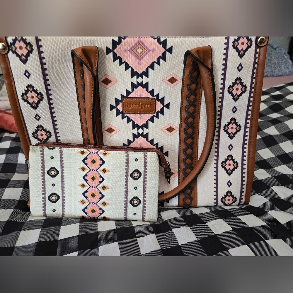 SHEIN Geometric Tote Bag - Pink, Brown, and Black